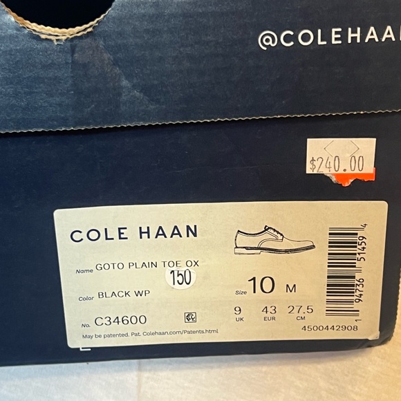 #8133. Cole Haan Go-To Plain Toe Oxford Men\'s Black Shoes. Size 10M